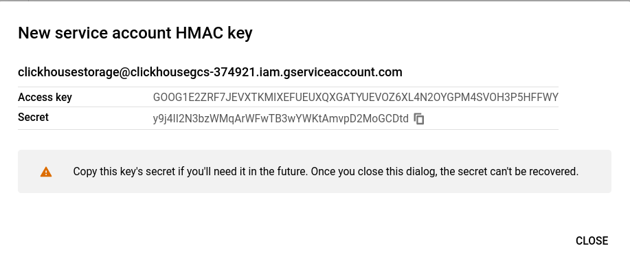 Retrieving the generated HMAC key for GCS