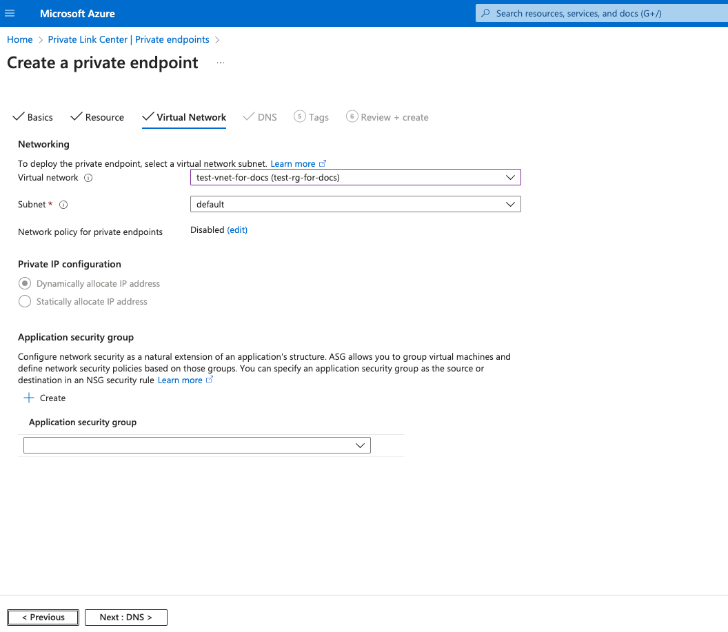 Private Endpoint Virtual Network Selection